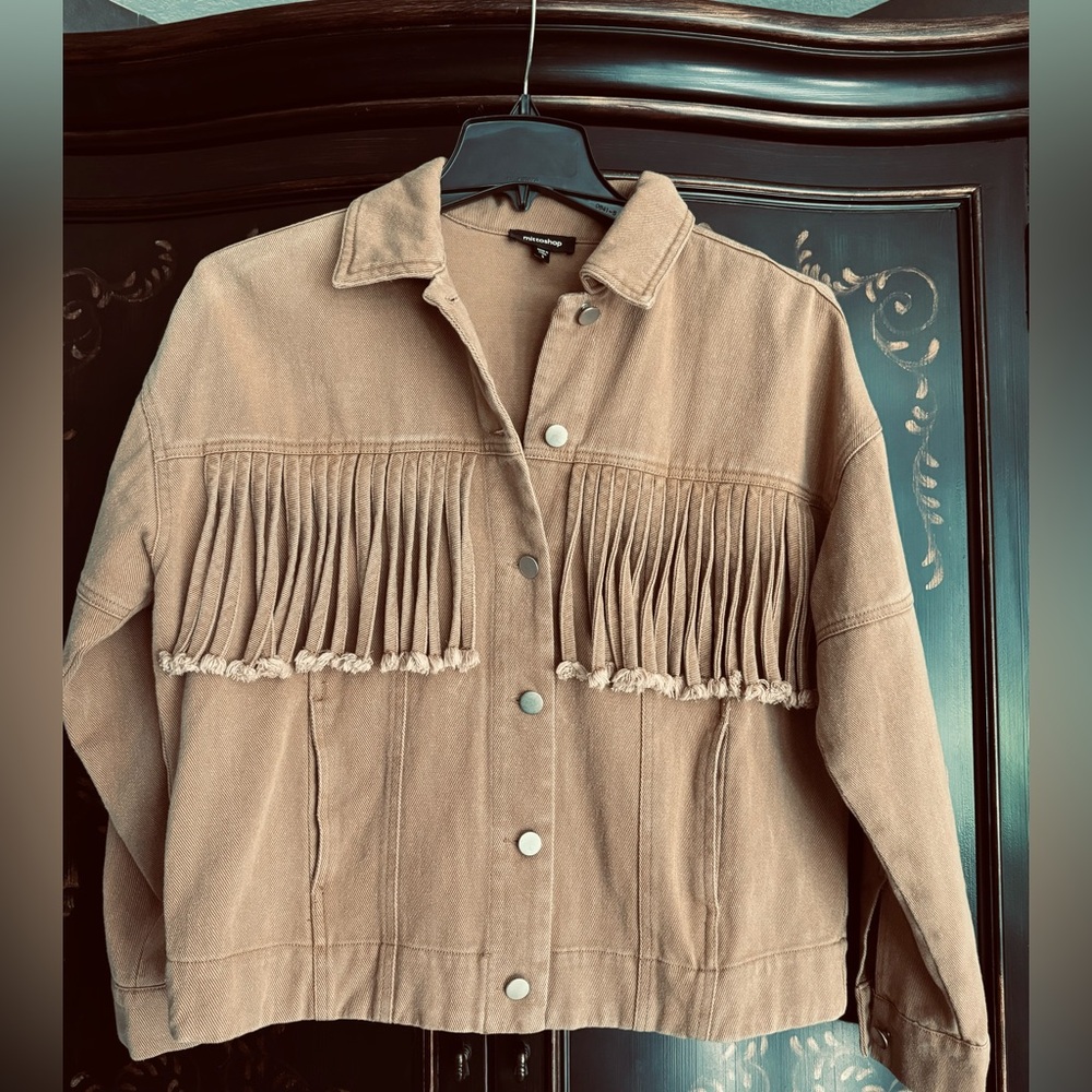 Gold/Camel Fringed denim jacket sz S